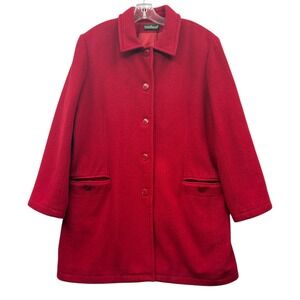 Herve Benard Women's Red Wool Blend Coat Midlength Timeless‎ Fall Winter XL